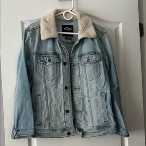 Hollister Denim Jacket with Cream Sherpa Collar
